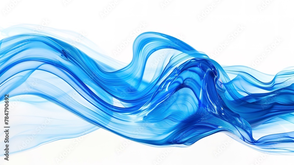 Fototapeta premium Abstract, lone wave curve, vibrant blue on white, direct sunlight, panoramic, fluid isolation.