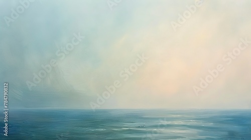 Oil paint, soft gradient sky, pale blues, dawn light, wide angle, serene simplicity.
