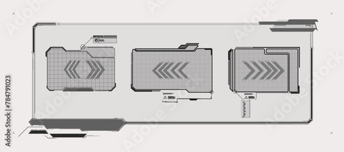 HUD (Heads-Up Display) illustration, showcasing a futuristic user interface design. The HUD elements are meticulously arranged, offering a comprehensive view for designers and developers