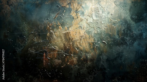 Grunge oil background, deep shadows, scratched texture, low angle, moody light. 