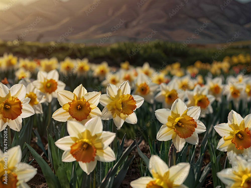 A field of blooming daffodil flowers