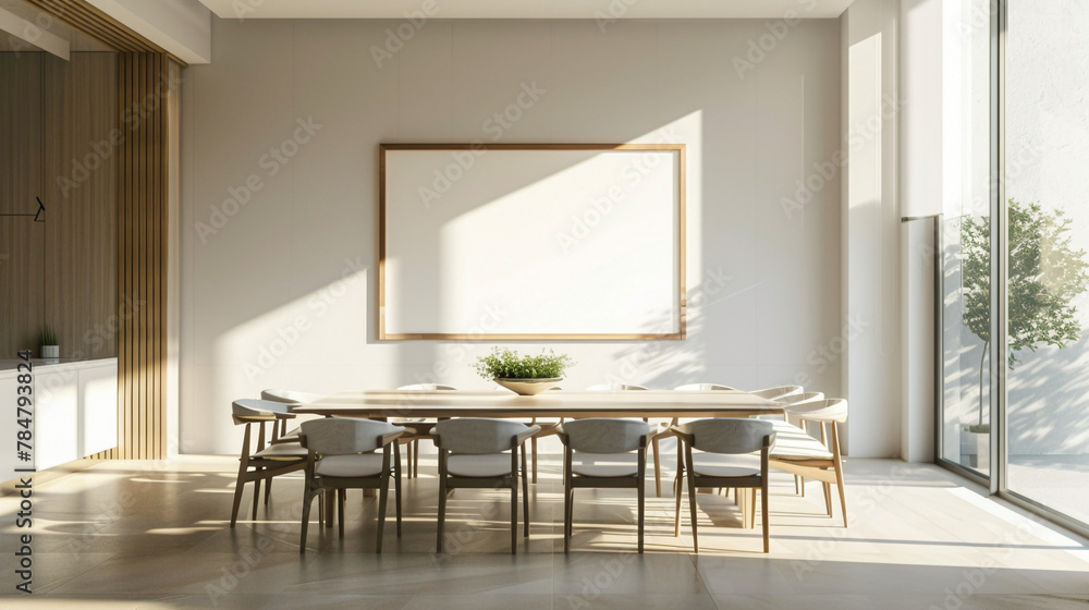A stylish dining area with an empty canvas on the wall, bathed in the radiant glow of sunshine white, enhancing the dining experience and adding a touch of elegance to the space, A stylish dining area with an empty canvas on the wall, bathed in the radiant glow of sunshine white, enhancing the dining experience and adding a touch of elegance to the space,