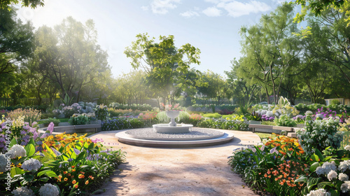 A serene garden with an empty canvas as a centerpiece, bathed in sunshine white light, providing an inspiring outdoor space where individuals can connect with nature and unleash their creativity