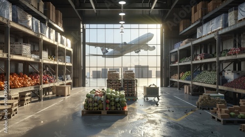 Diverse Cargo Types: Showcase the diversity of goods transported by air cargo, including electronics, automotive parts, perishable goods like fruits and vegetables, pharmaceuticals. Generative AI photo