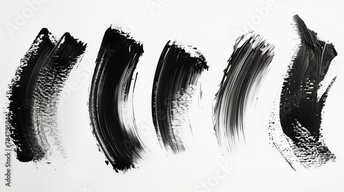Brush stroke, different stroke ones in a row, black and white. Generated by artificial intelligence.