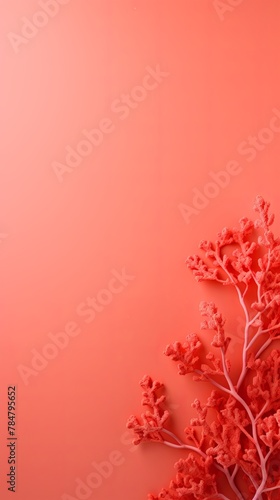 Coral background with dark coral paper on the right side, minimalistic background, copy space concept, top view, flat lay, high resolution photography, stock photo, professional color grading