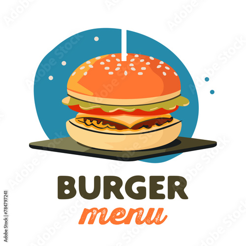 Colorful Fast Food Meal Poster, illustration of burger and  french fries, drink.
