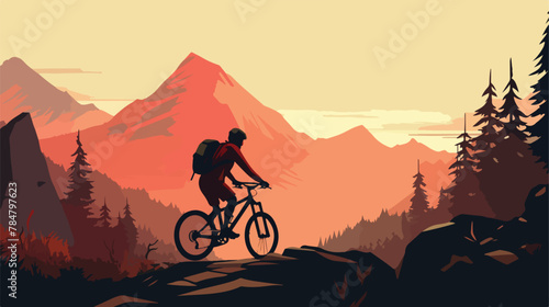 Vector illustration of a person cycling on a mounta © Mishi