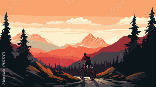 Vector illustration of a person cycling on a mounta © Mishi