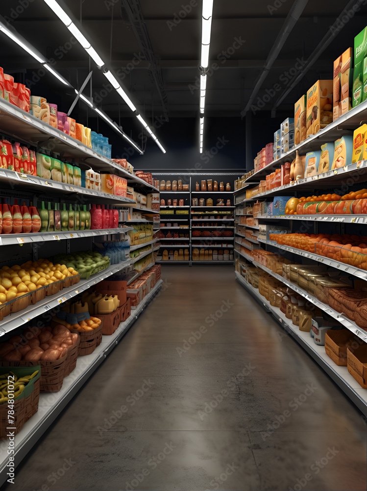 grocery store shelves filled with food