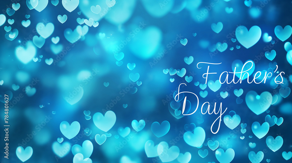 Father's Day greeting card, banner with blurred blue hearts background Father's Day greeting card, banner with blurred blue hearts background