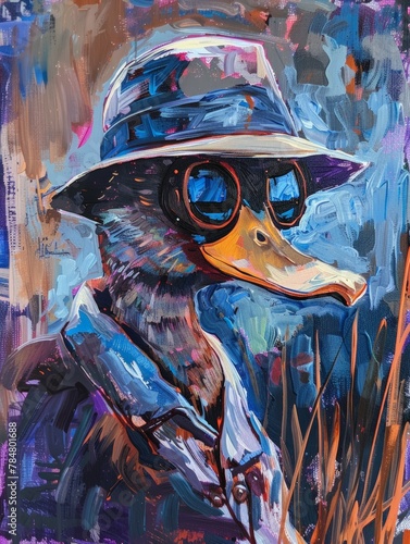 Pop art of a platypus in detective costume, Illustration