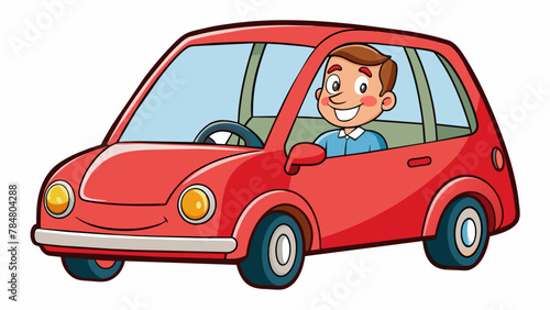 A, man is sitting inside the car vector illustration
