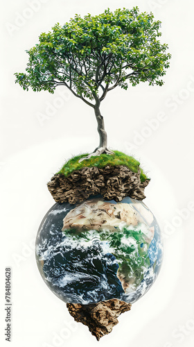 Isolated Cerbera Odollam tree and the earth for saving environment, save the earth, earth day, world earth day