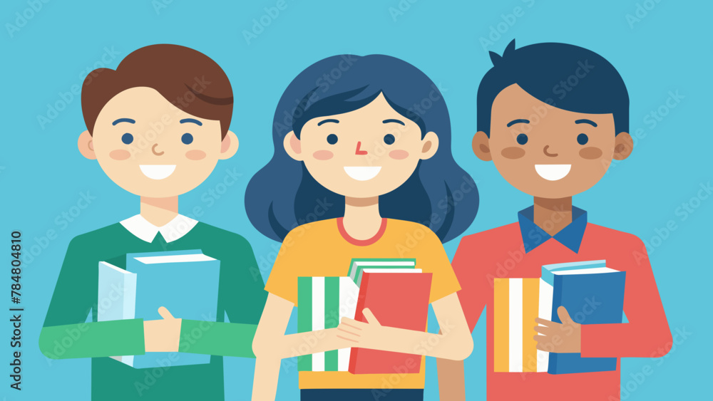 Students with new books vector illustration Students with new books vector illustration