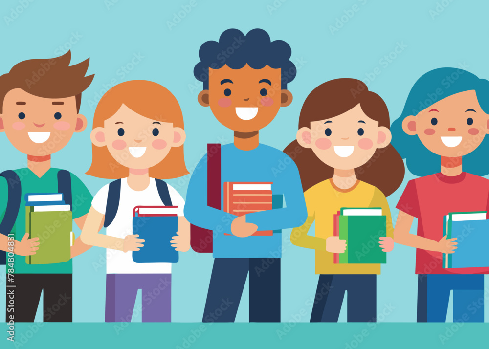 Students with new books vector illustration Students with new books vector illustration