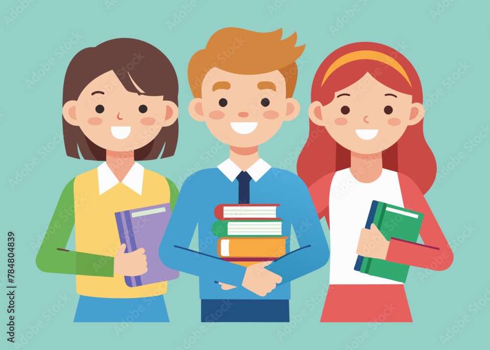 Students with new books vector illustration Students with new books vector illustration