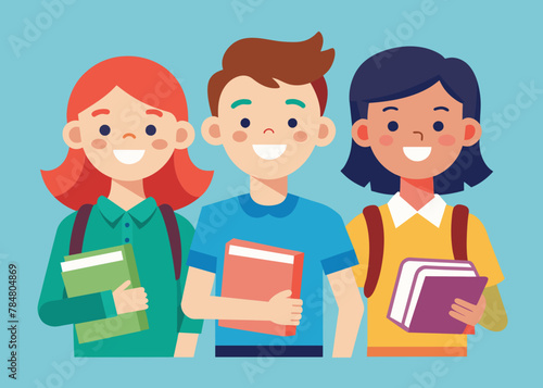 Students with new books vector illustration