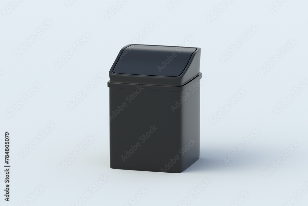 Trash bin on gray background. Home garbage can. 3d render Trash bin on gray background. Home garbage can. 3d render