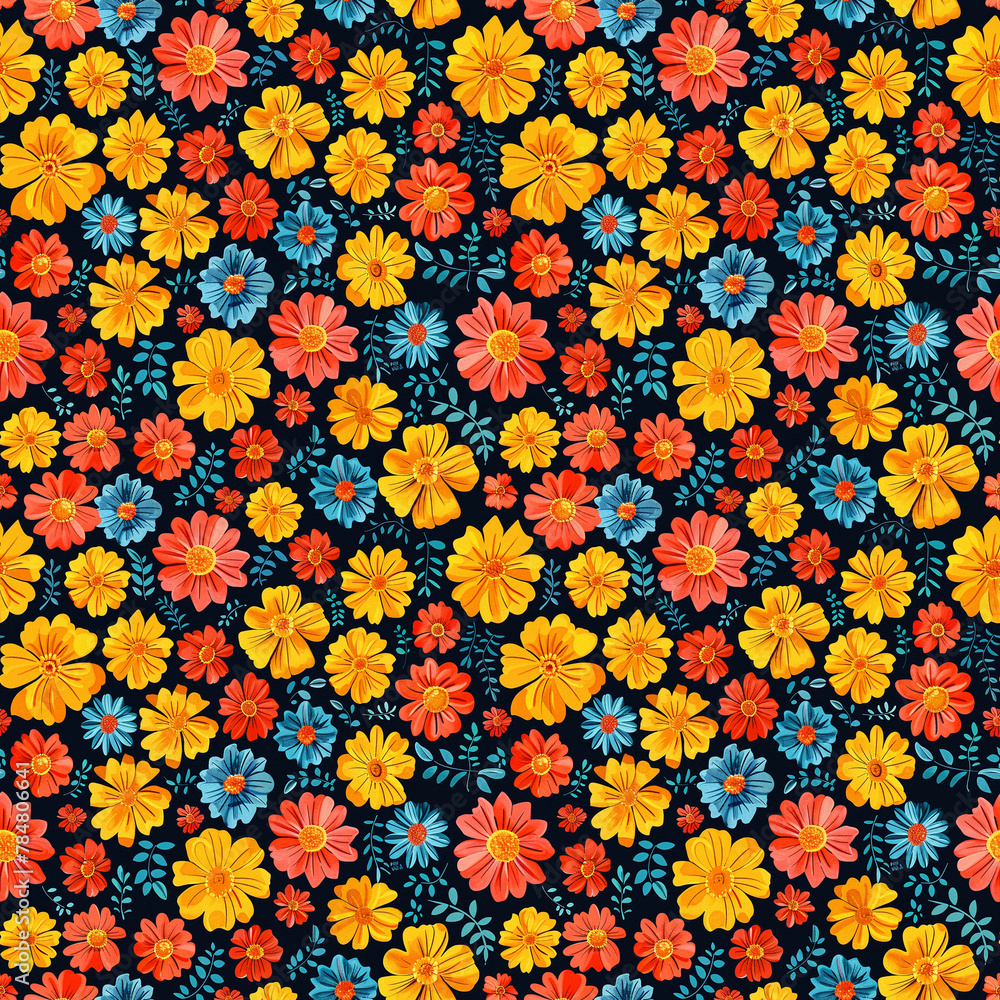 Create a seamless pattern using illustrations of lush tropical leaves and flowers Create a seamless pattern using illustrations of lush tropical leaves and flowers