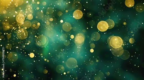 Abstract bokeh banner background Golden bokeh concept on blurry emerald green background.