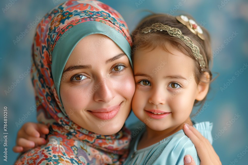 Woman and Little Girl Posing Together Woman and Little Girl Posing Together
