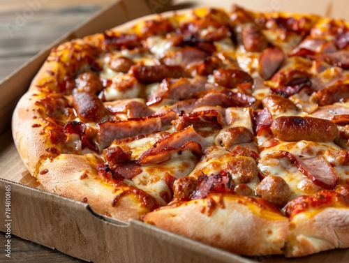Sausage Meat Cheese Pizza Slice Whole Box Background Image