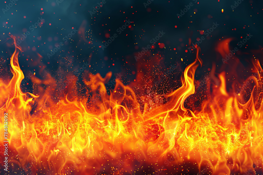 Fiery Inferno: A Dynamic Explosion of Red and Orange Flames, Radiating Intense Heat and Energy in a Black Background