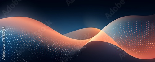 Dark gradient background with dots and wavy lines, an indigo, orange and blue gradient, vector illustration in the style of flat design
