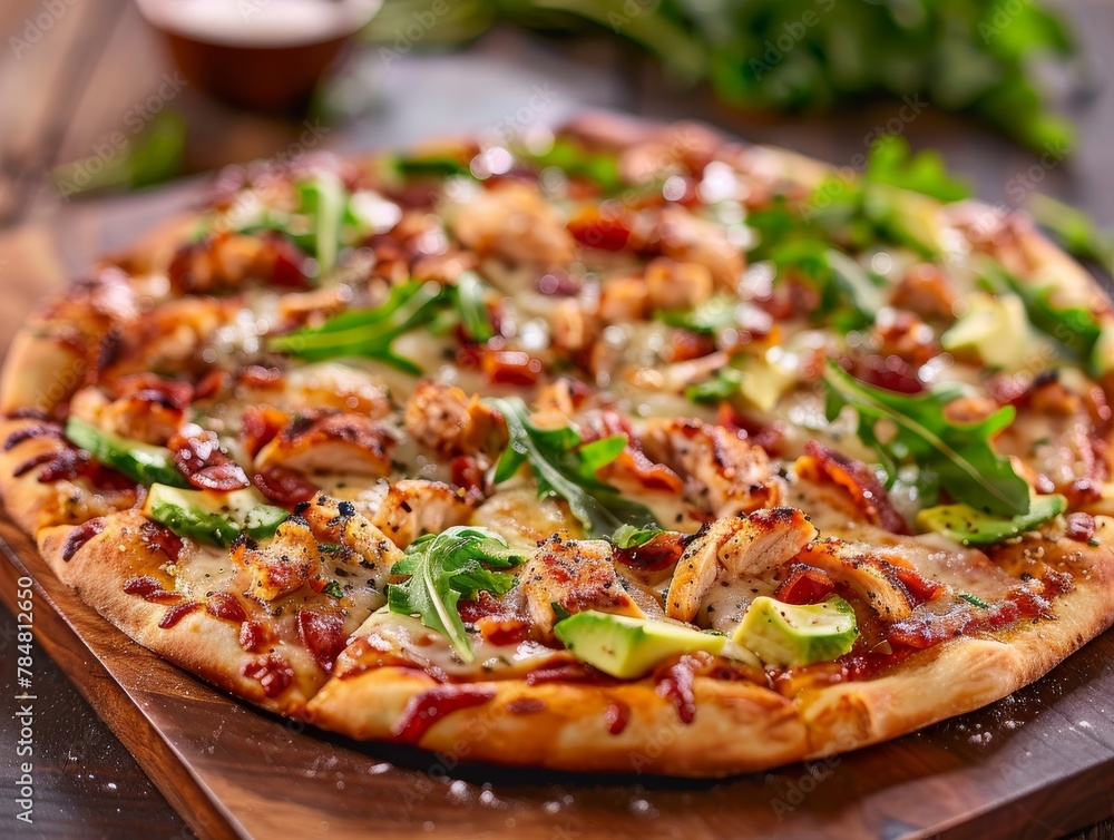 Pizza California Club Avocado Chicken Arugula Mozzarella Cheese Slice Whole Box Background Image Pizza California Club Avocado Chicken Arugula Mozzarella Cheese Slice Whole Box Background Image