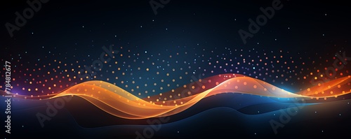 Dark gradient background with dots and wavy lines, an olive, orange and blue gradient, vector illustration in the style of flat design