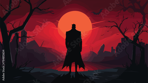 Vector image. Halloween with a moon background with