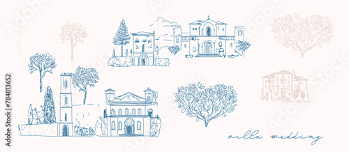 Tuscan Villa or Provence rough sketched abstract 