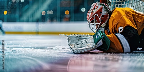 photo of hockey goalie protecting the net