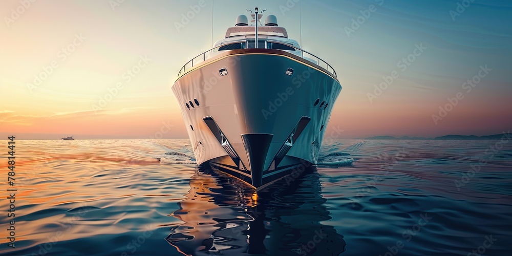 photo of luxury yacht on the ocean at sunset - obrazy, fototapety, plakaty 