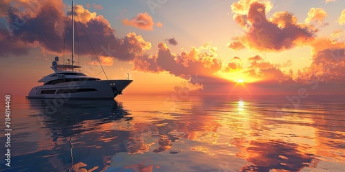 photo of luxury yacht on the ocean at sunset © Steph