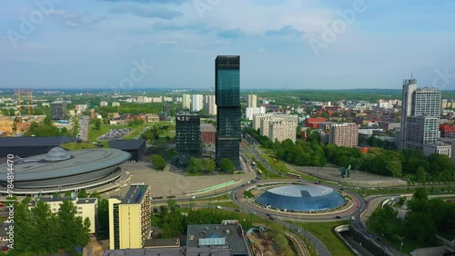 Panorama Roundabout Saucer Skyscraper Katowice Spodek Rondo Aerial View Poland photo