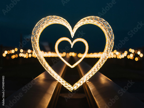 Formas de corazón romántico con luces nocturnas