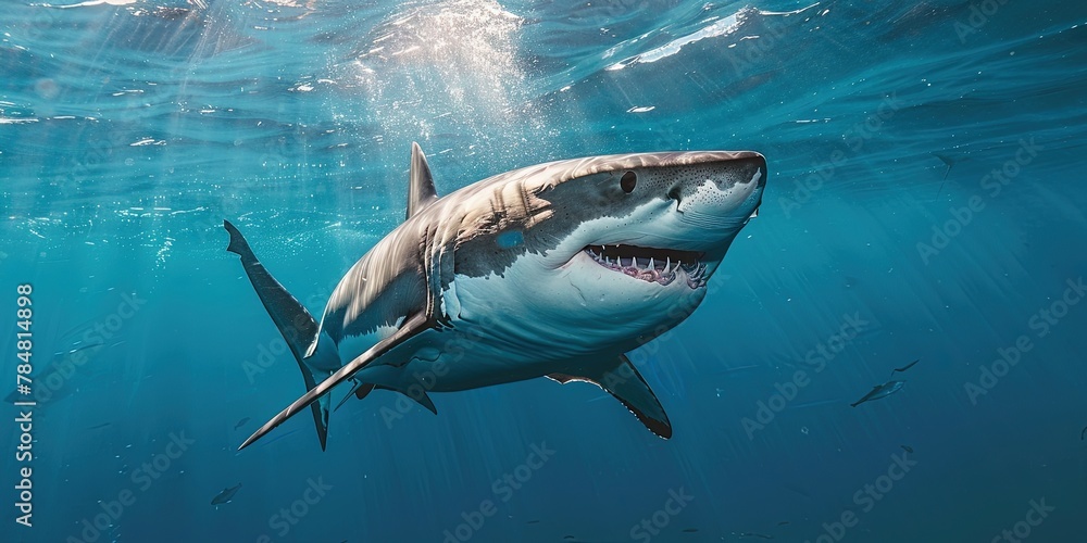 Fototapeta premium photo of shark stalking prey in the ocean