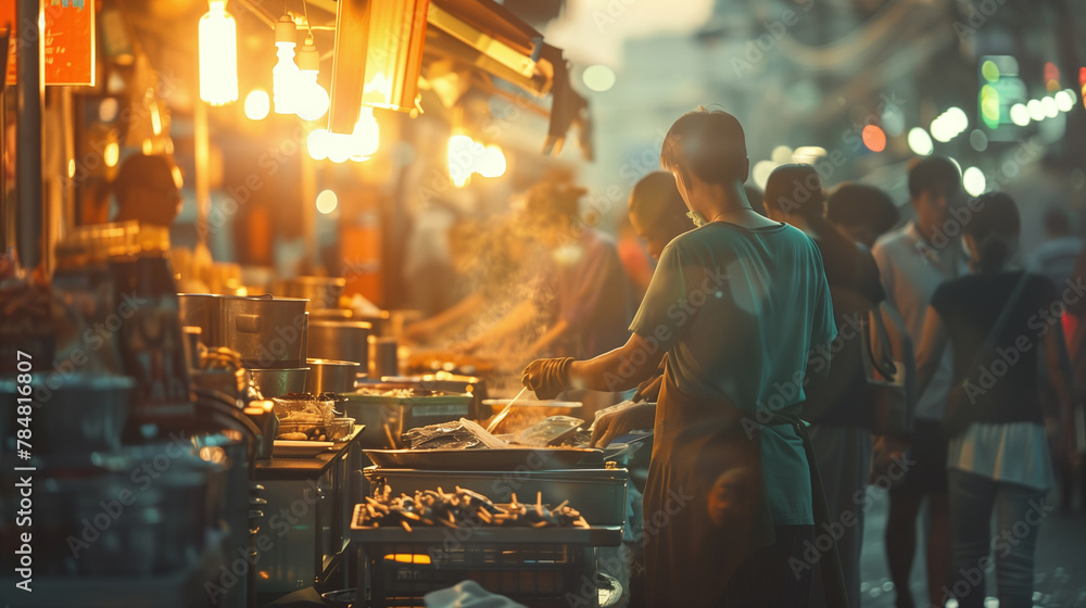 Market Life: Evening Bustle at the Food Stalls Market Life: Evening Bustle at the Food Stalls
