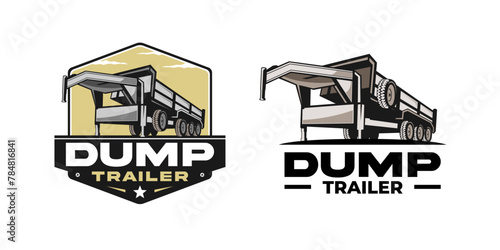 The vector logo showcases a dump trailer with two or three wheels, displaying strength and durability. Ideal for businesses in the transportation or construction industry.