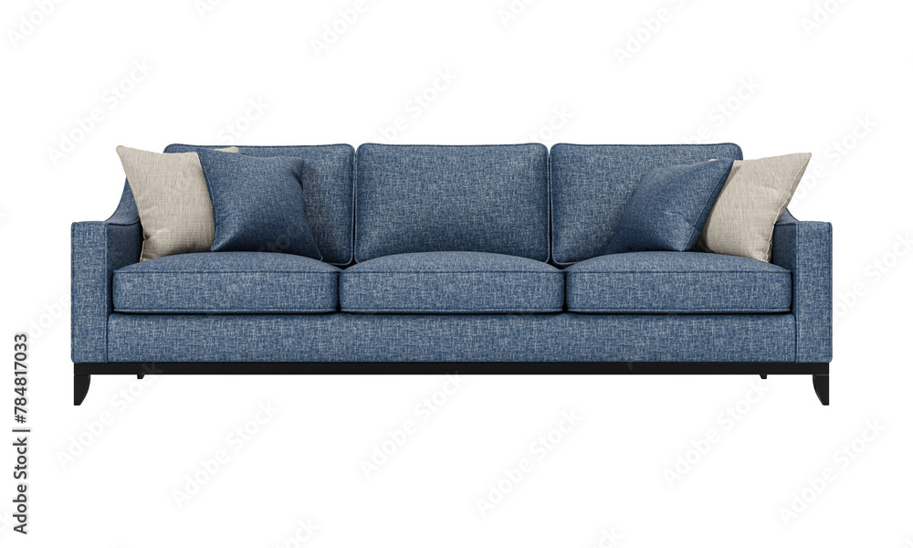Modern and luxury blue sofa with cushions isolated on white background. Furniture Collection Modern and luxury blue sofa with cushions isolated on white background. Furniture Collection