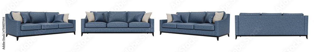 Fototapeta premium Modern and luxury blue sofa set with cushions isolated on white background. Furniture Collection