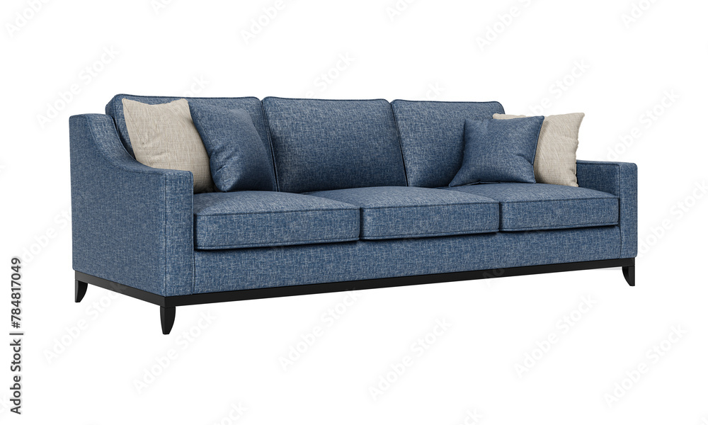 Fototapeta premium Modern and luxury blue sofa with cushions isolated on white background. Furniture Collection