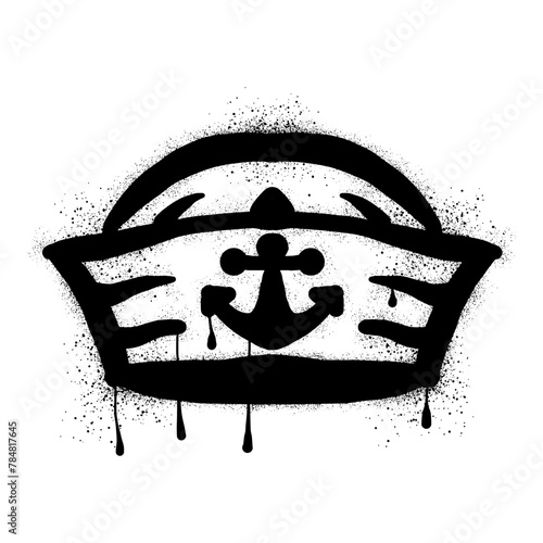 Sailor hat graffiti drawn with black spray paint