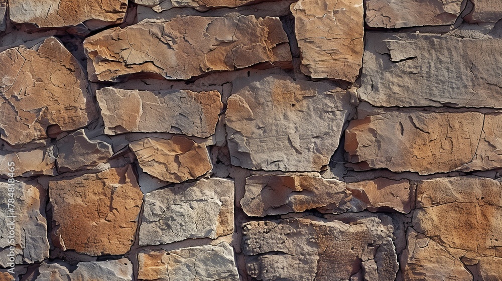 Fototapeta premium Stonewall, old brown stone pattern in textured wall, ancient bricks texture, facade material background