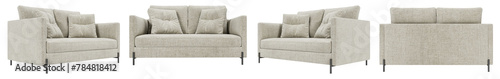 Modern white Sofa set isolated on white background. Furniture Collection 
