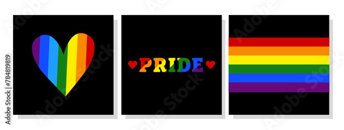 LGBT Pride Month banner. Collection of vector templates for LGBTQ+ Pride month square banners or social media posts