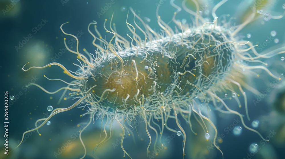 A detailed image of a single protist with its unique flagella and cilia ...