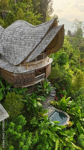 Cottage wooden in the jungle on the island of Bali in Indonesia